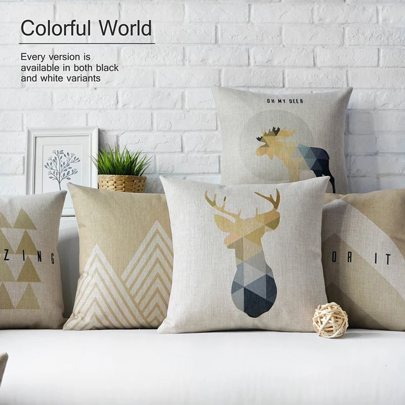 Nordic modern geometric deer Pillow cushion thick linen pillowcase sofa cushion home decorative Pillows