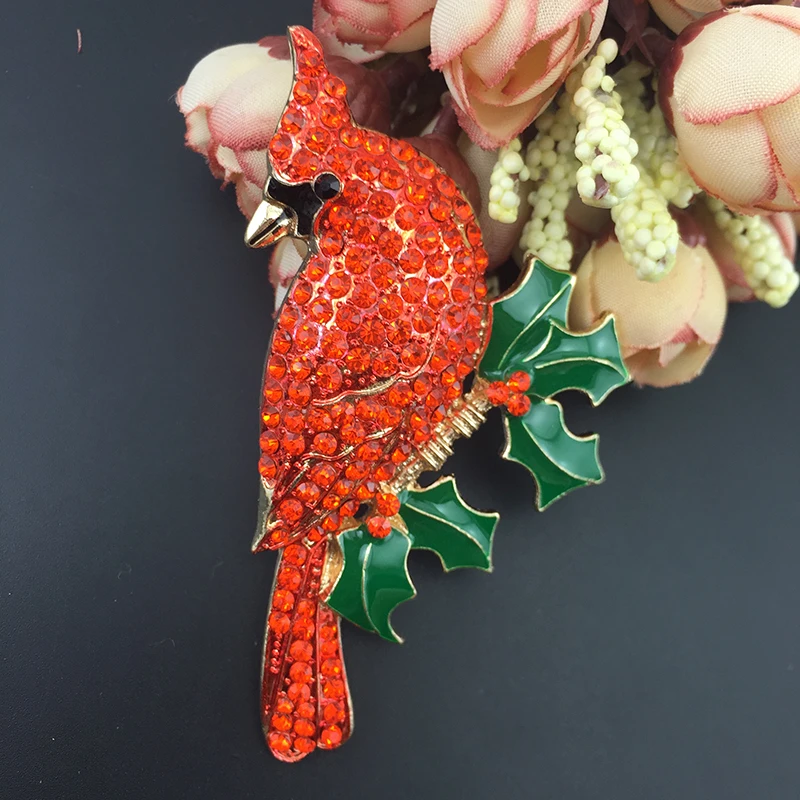 Womens Golden Tone orange Rhinestones Tropical Parrot Cockatoo Bird Brooch Pin