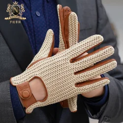 Latest Man Touchscreen Leather Gloves Knitted Leather Autumn Winter Thin Non-Slip Motorcycle Leather Gloves Male M-109