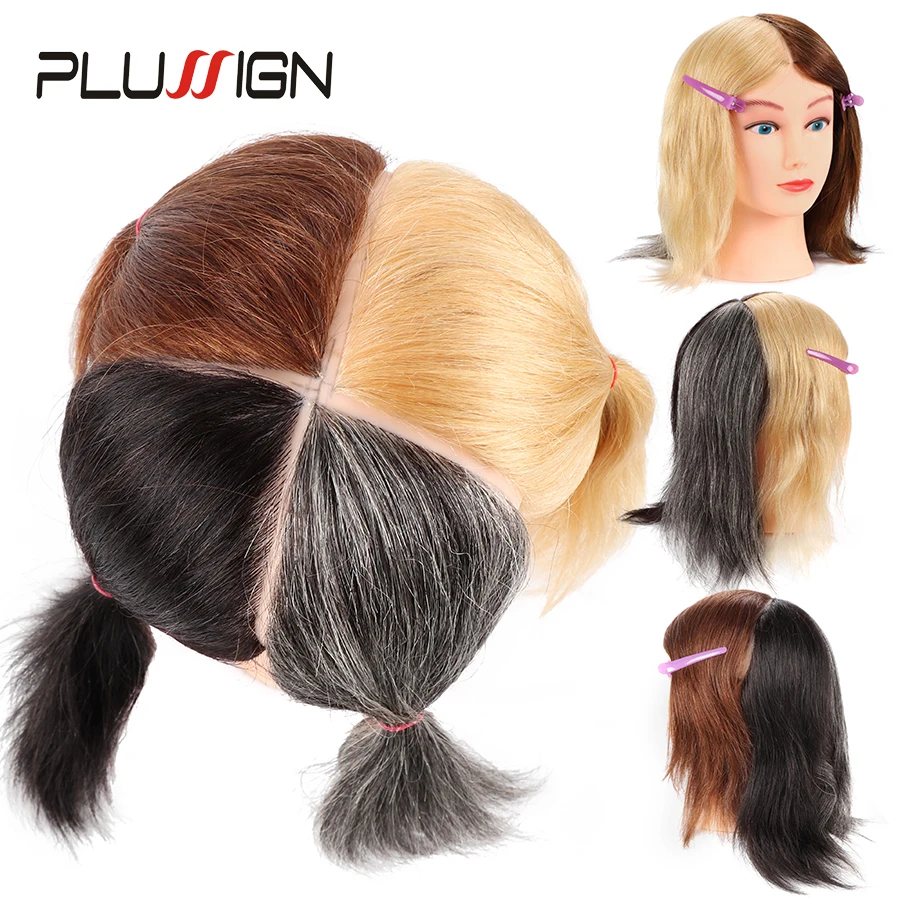 Human Hairdresser Training Head Special For Practice Dye Hair 4 Different Color On One Head American White Skin Female Doll Head