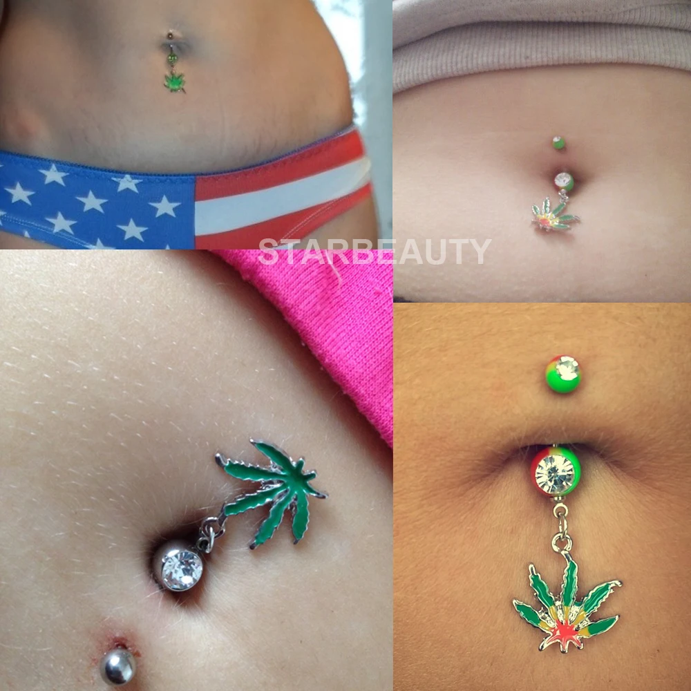 1p/lot Green Maple Leaf Navel Piercing Belly Button Ring Industrial Piercing Nombril Pircing Ombligo Sexy Ombligo