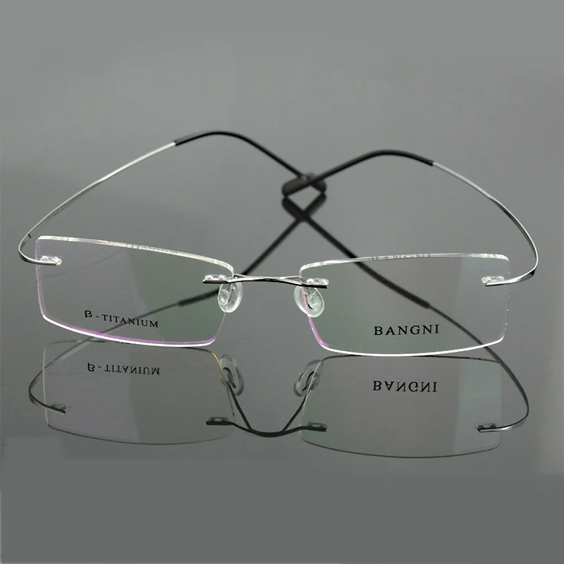 B Titanium  Hingeless Rimless  Non-Screw Pure Titanium Flexible Eyeglasses Glasses Prescription Spectacle Optical Frame 1004