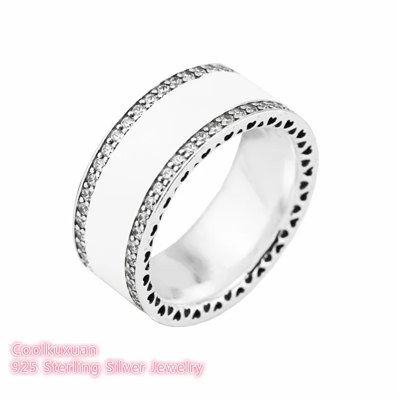 Hearts of Brand Rings Original 100% 925 Sterling-Silver-Jewelry Clear CZ white Enamel Rings For Women Fashion Jewelry