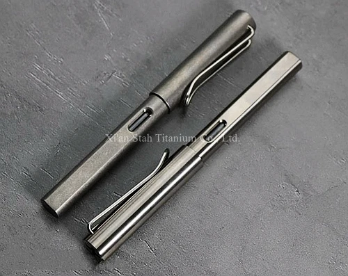 Titanium TC4 Sleeve 140mm Long Double Changable Writing Fountain-Gel ink  Pen 0.35mm Writing Point 61g with Strong Elastic Clip