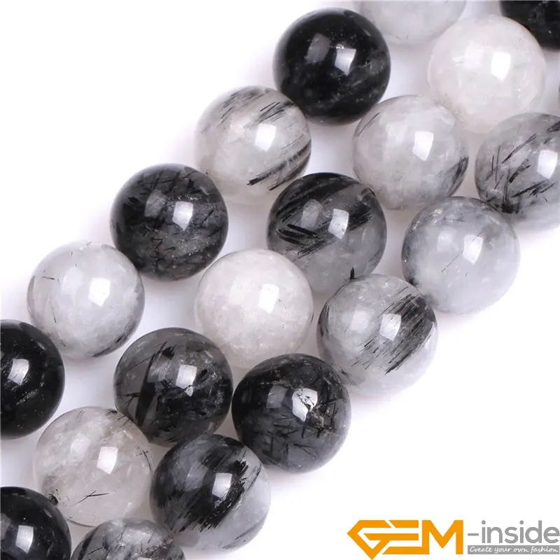 Natural Stone Black Rutilated Quartzs Bead For Jewelry Making Strand 15\