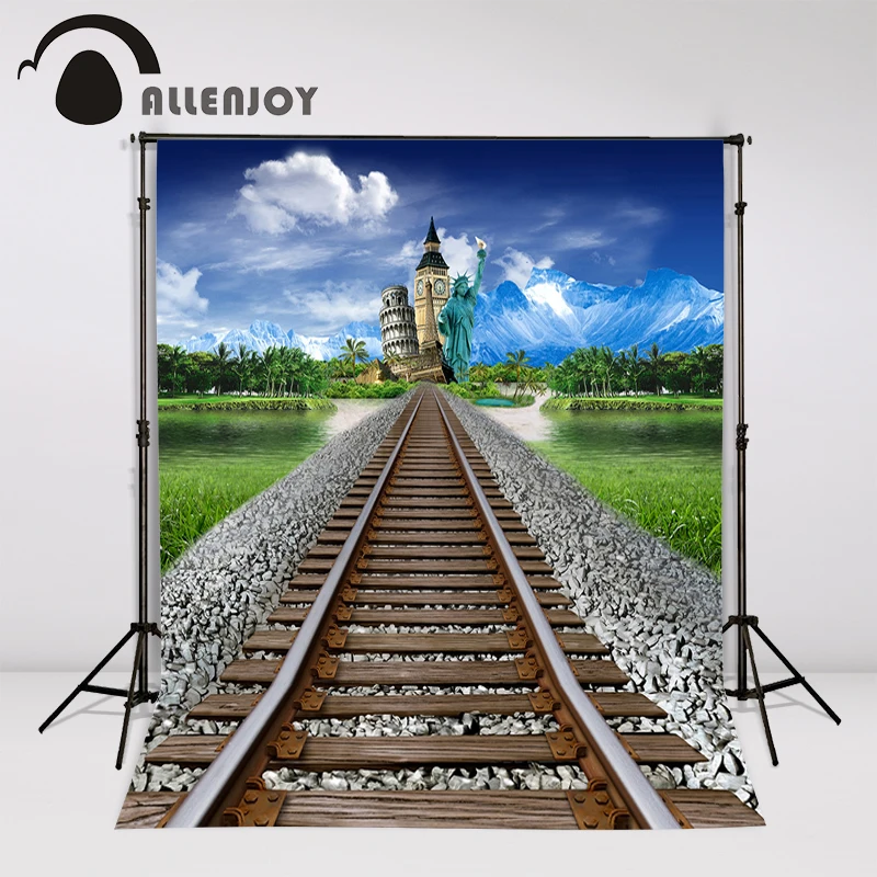 Allenjoy ไวนิลภาพพื้นหลัง Railway Construction ทุ่งหญ้า Lake น้ำฉากหลังเด็ก photocall Studio