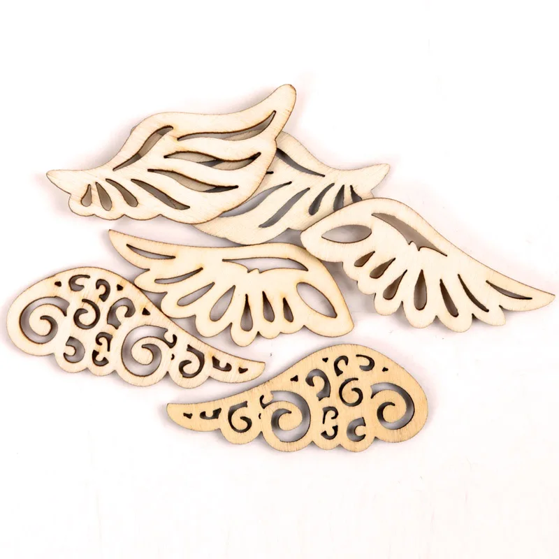 Wooden Cute Wing Shape Arts Painting Scrapbooking Embellishments Craft Handmade Home Decoration Accessories DIY 57mm 12pcs MZ259