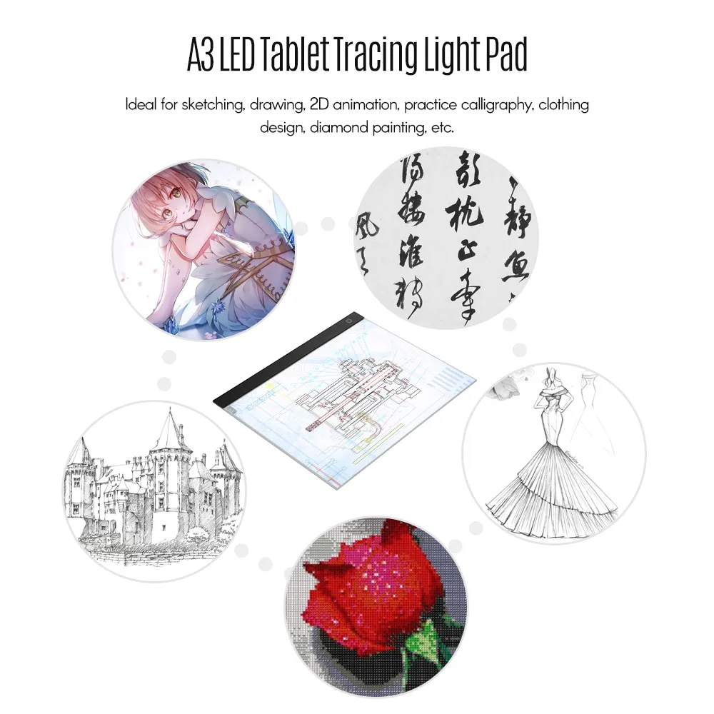 LED A3 Light Panel Graphic Tablet Light Pad Digital Tablet Copyboard w/ 3-level Dimmable Brightness for Tracing Drawing Copying