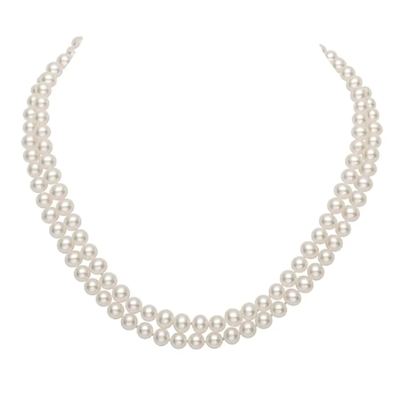 

MADALENA SARARA AAA 7-8mm freshwater pearl Women necklace Two Rows the brightest flawless Natural White Pearl Kamala Style