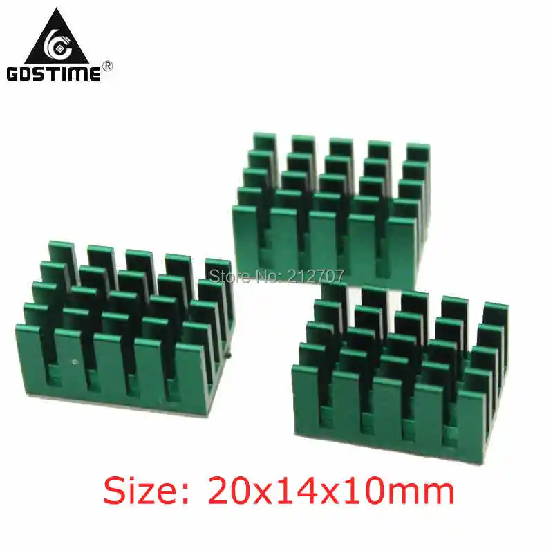 

200Pcs Gdstime Cooler Radiator with 3M Tapes Aluminum Green Heat Sink Cooling IC 20x14x10mm