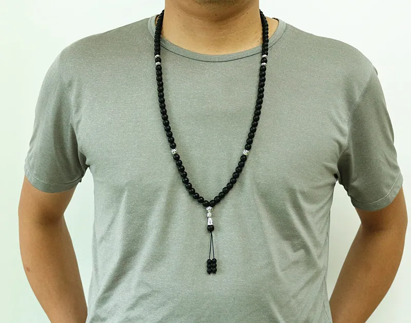 8mm and 6mm black beads with Alloy charm Shape 99 Prayer Beads Islamic Muslim Tasbih Allah Mohammed Rosary for women men