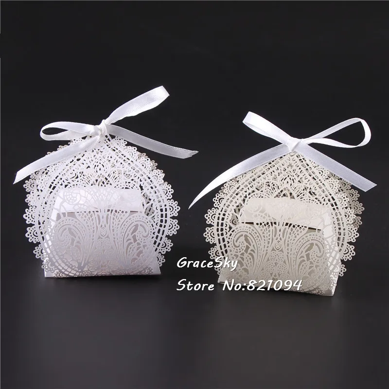 50pcs/lot Free Shipping Laser cut Elegant Lace design Paper Christmas Birthday Wedding candy chocolate Boxes Party supplies