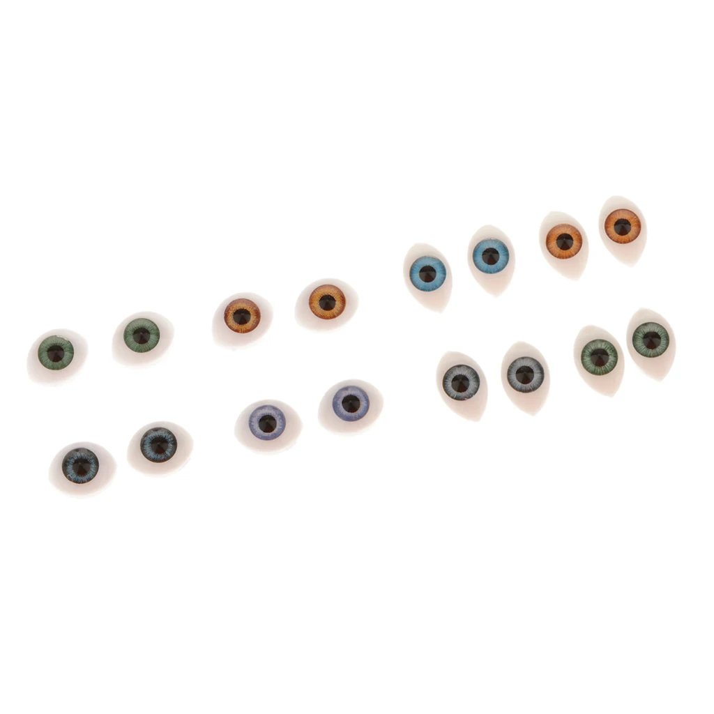 16pcs Oval Flat Back Plastic Eyes Iris for Porcelain Dolls DIY 5mm 6mm