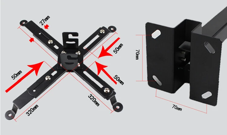 Support de plafond de projecteur de couleur noire réglable 43 à 65cm support de toit pour DLP LCD LED projecteur cintre mural