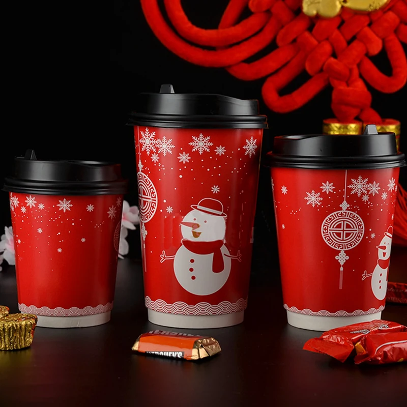 

Disposable Cups With Cover Christmas Mug Snowman Cup Coffee Mug Thicken Heat-resistant Packing Cup Takeout Drinkware 8/12/16oz