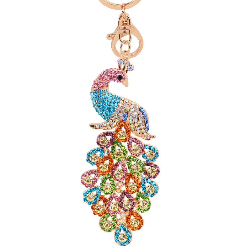 EASYA 4 Colors Bling Rhinestone KeyChain Elegant Colorful Peacock Keychain Peafowl Peahen Keyring Bag Pendant Car Key Chain Ring