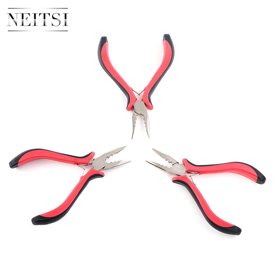 Neitsi  Hair Pliers Needle Nose Pliers Tools For Hair Extensions Hair Bond Remover For Micro Loop Human Hair Red Color 3pcs/pack