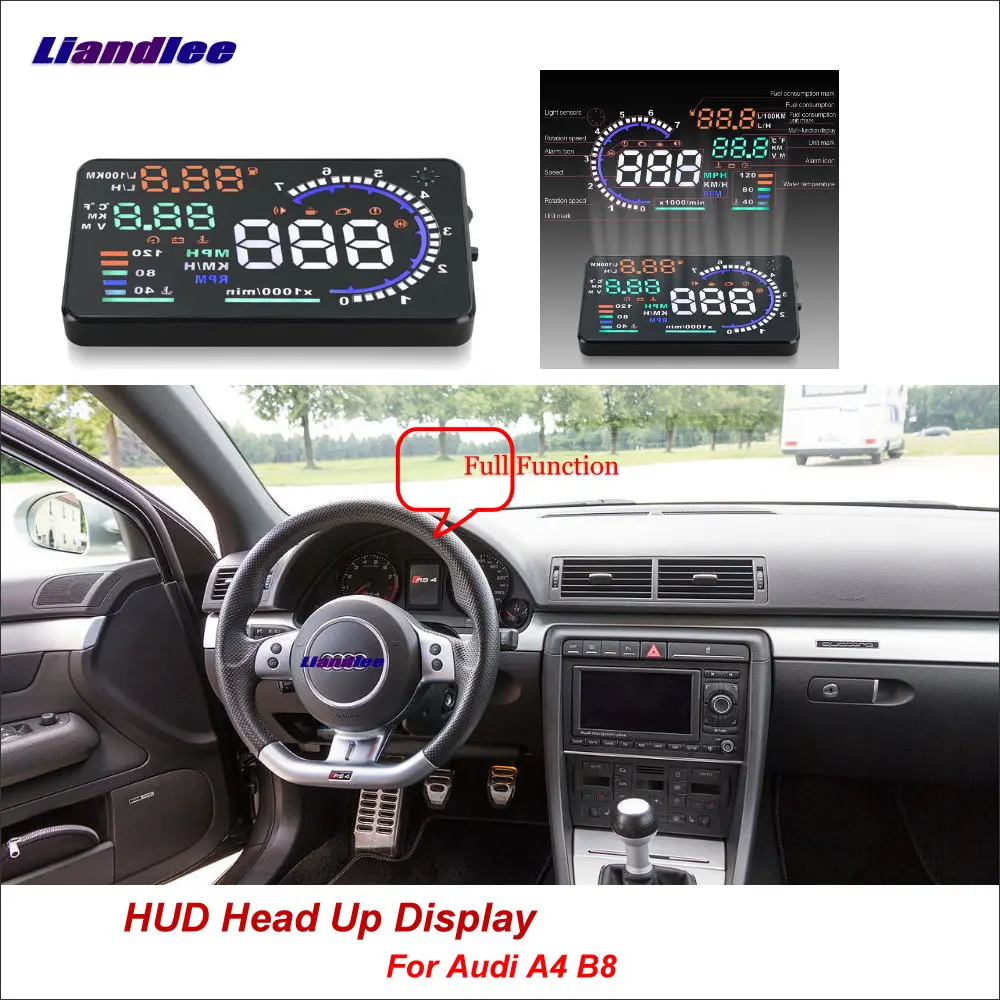 

Full Function Car HUD Head Up Display For Audi A4 B8 2014-2018 Safe Driving Screen OBD Speedometer Projector Windshield