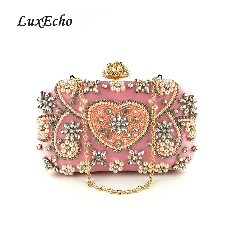 

Pink Beading Evening Bags Women Day Clutches Fashion Wedding Purse Diamonds Party shoulder bags Dinner purse