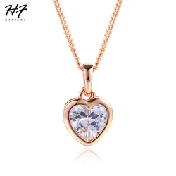 Romantic Heart Pure Pendant Necklaces for Women Rose Gold Color Rhinestones Wedding Jewelry For Women Xmas Gift N130