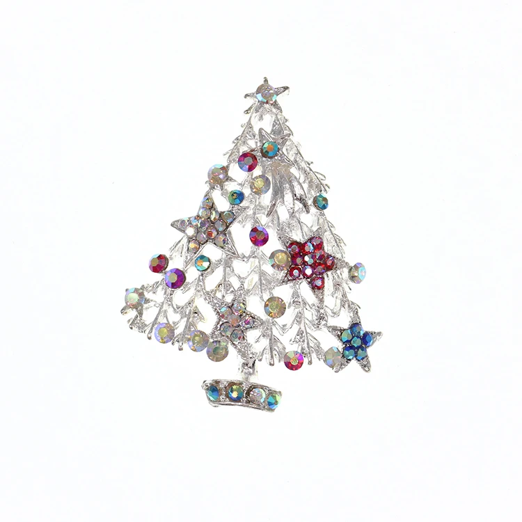 50pcs Fashion Sparkly rhinestone crystal gold and silver Christmas tree Gift Brooch pin for Decoration gift