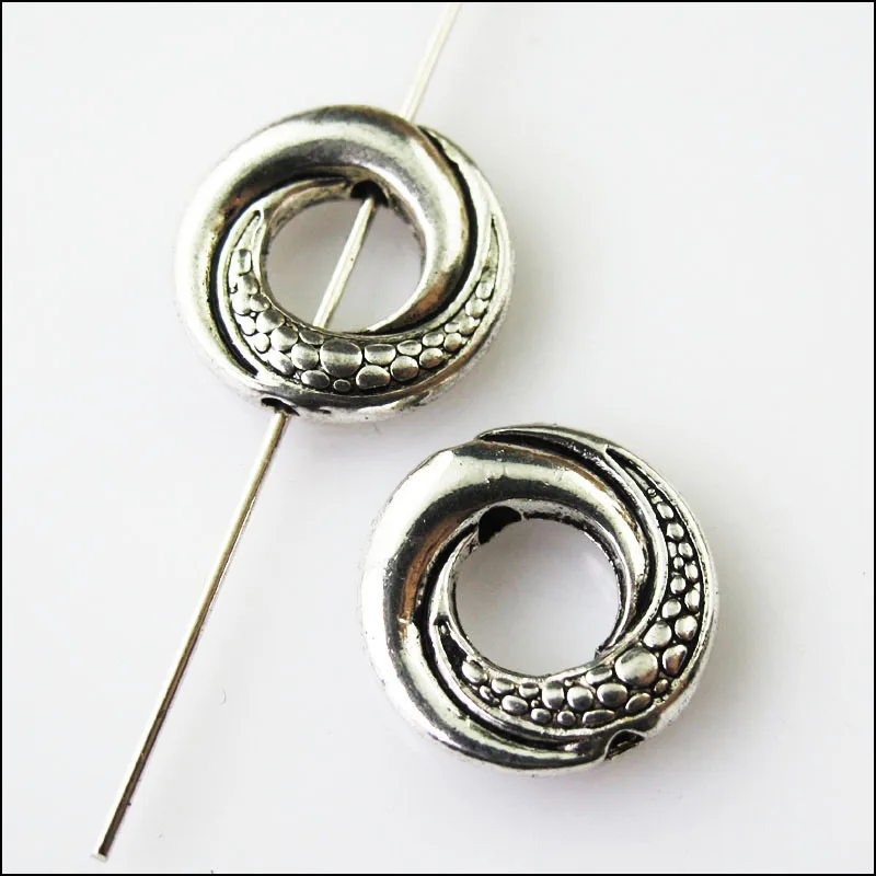 12Pcs Antiqued Silver Color Round Circle Spacer Beads Frame Charms 14.5mm