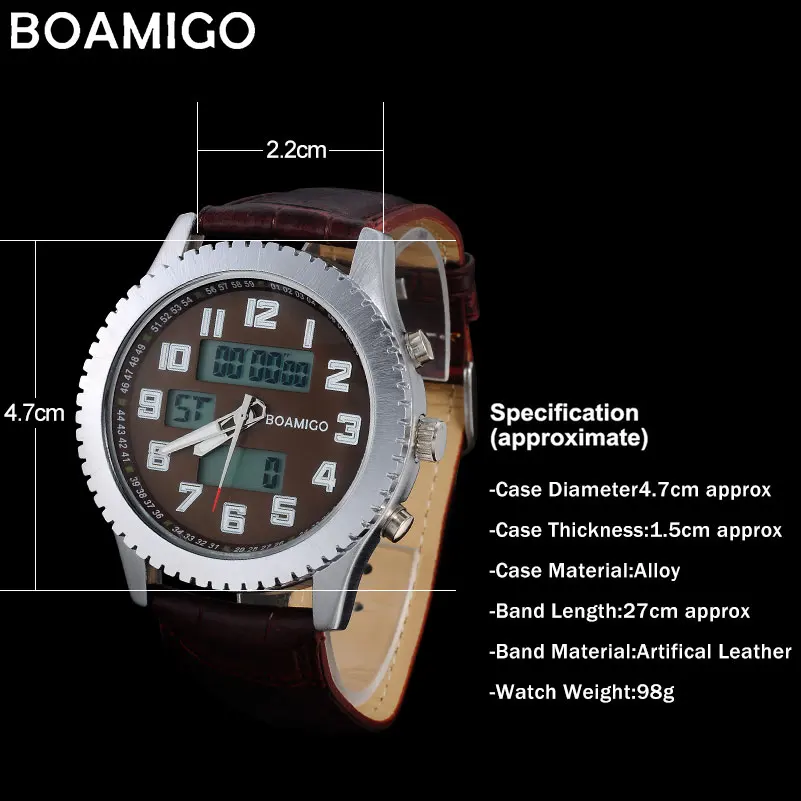 BOAMIGO men sport watches casual military quartz watches brand men\'s leather band wristwatches 30M waterproof relogio masculino