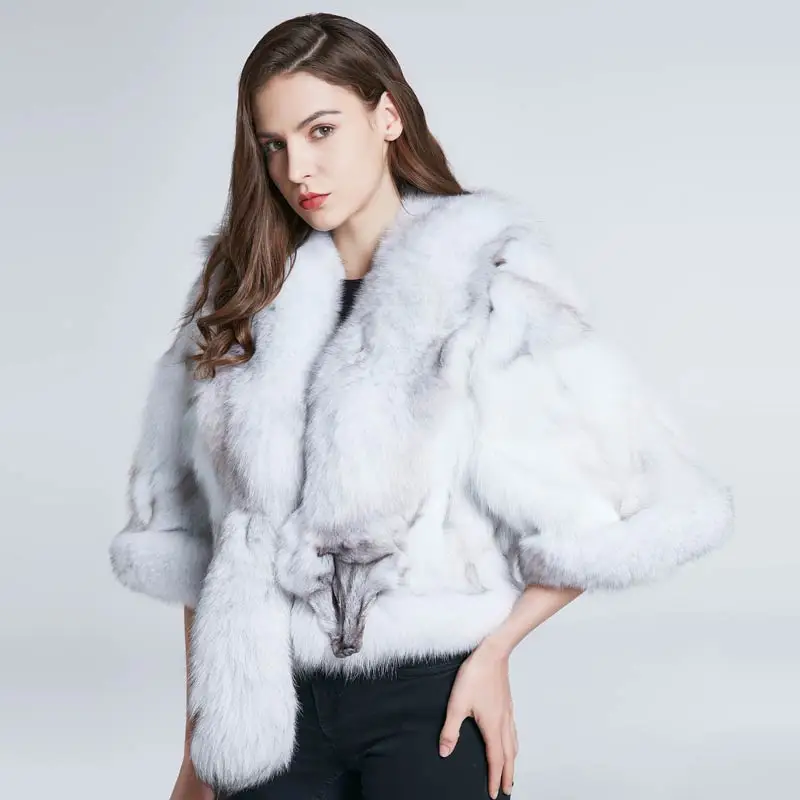 Fox fur vest natural leather grass jacket female autumn and winter coat real fur coat fox tail fur collar fashion design warm