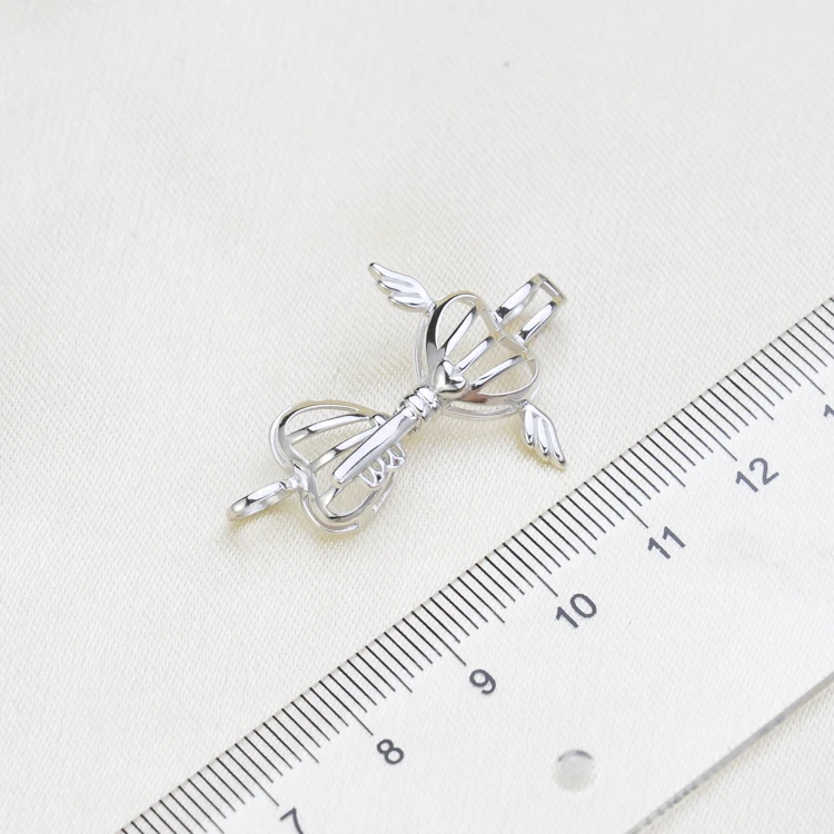 S925 Sterling Silver Angel Wings Key Cage Pendant Holder DIY Pearl Pendant Accessory For Pearl Party Findings 3Pcs/Lot