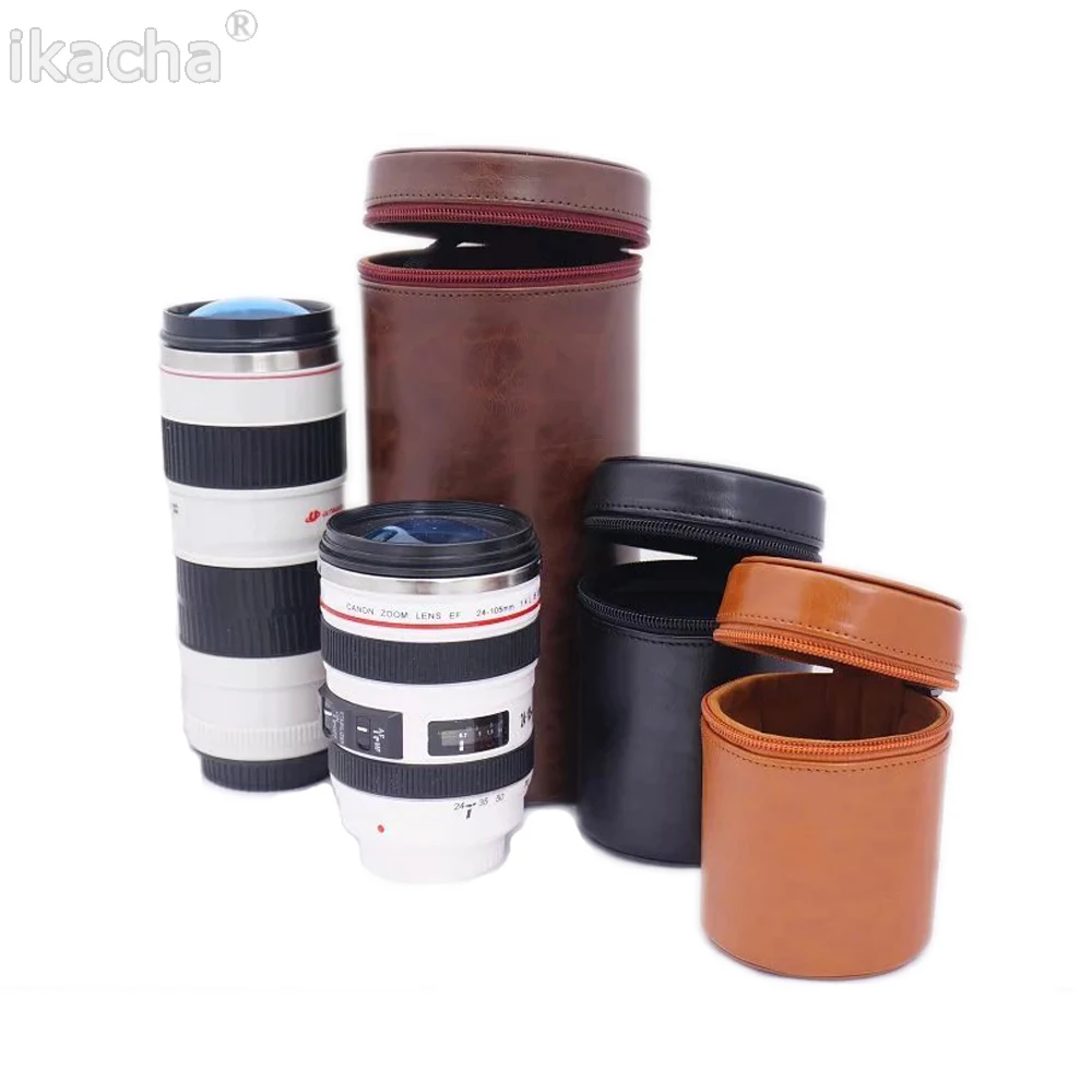 Black Camera Lens Bag PU Leather Case Suitable for Canon Nikon Sony Pentax Fujifilm Tamron Lens Pocket Pounch