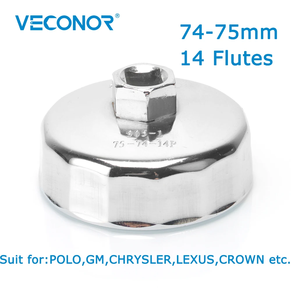 Veconor Quadrado Dr.steel 74 Mm75 mm Chave de Filtro de Óleo Tampa Ferramenta Removedor 14 Flautas Universal para Polo gm Chrysler Lexus