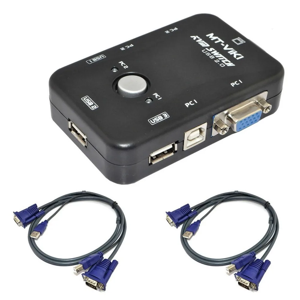 2 Port USB VGA KVM Switch Box + Kabel untuk Mouse Keyboard Monitor Berbagi Komputer
