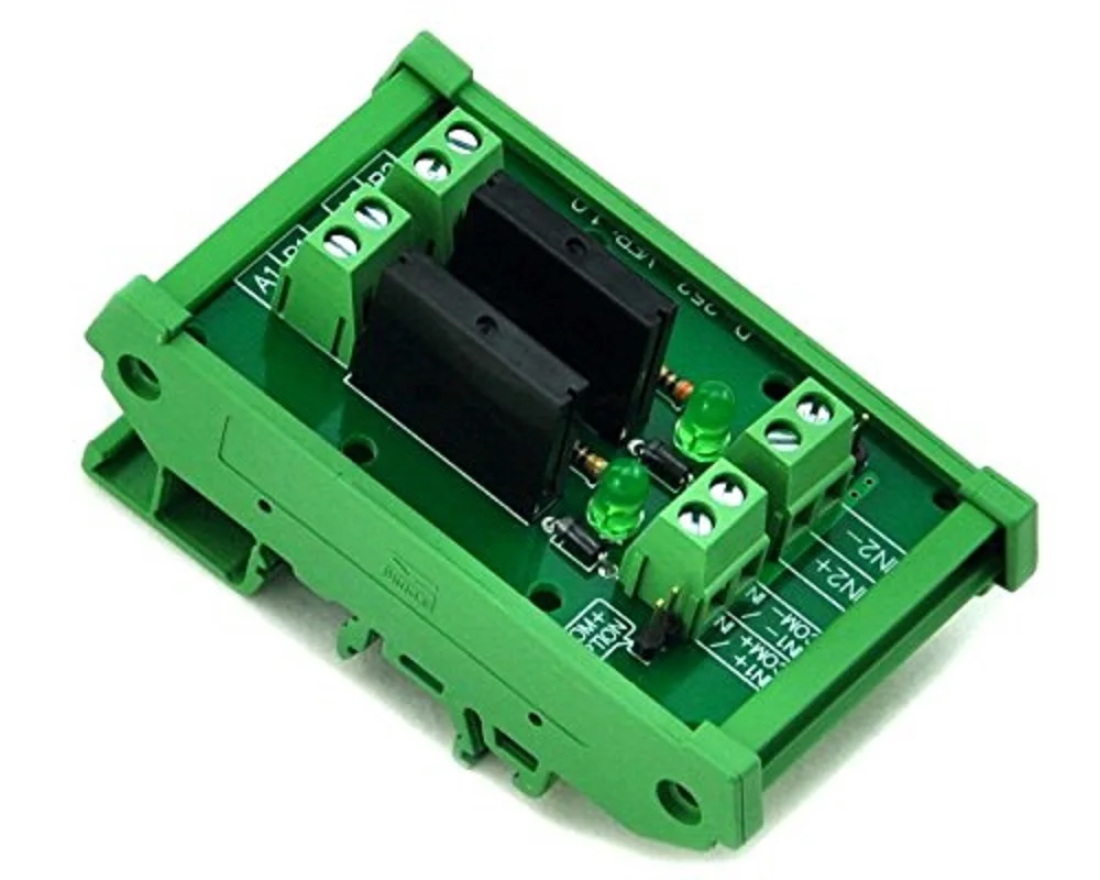 Electronics-Salon DIN Rail Mount DC24V 2 Channels DC-AC 2Amp G3MB-202P Solid State Relay SSR Module Board.