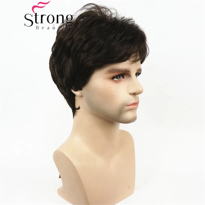 StrongBeauty Dark Brown Wig Mens Short Synthetic Hair Wigs COLOUR CHOICES