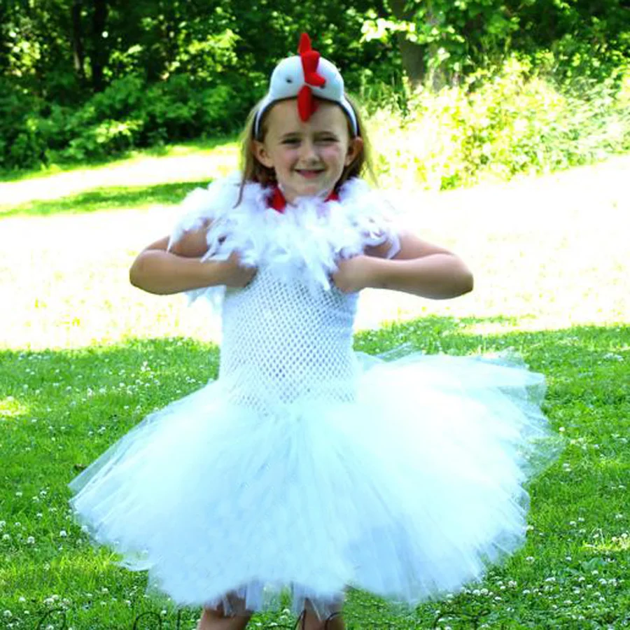 Yellow Chicken Girls Tutu Dress with Headband Animal Baby Girls Birthday Party Dress Up Halloween Children Cosplay Costume