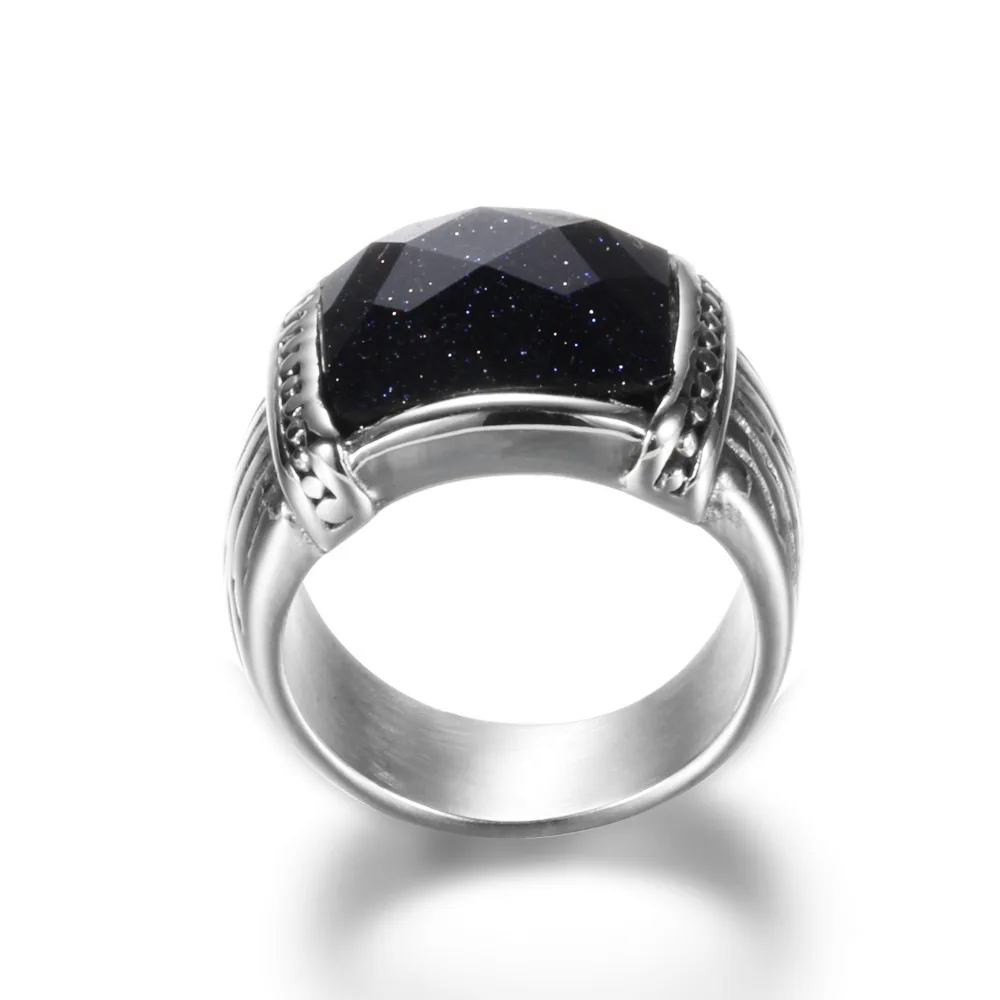Mosaic Blue Sand Stone Pomegranate Red Stainless Steel Vintage Jewelry Men Ring Rock Rings for Party
