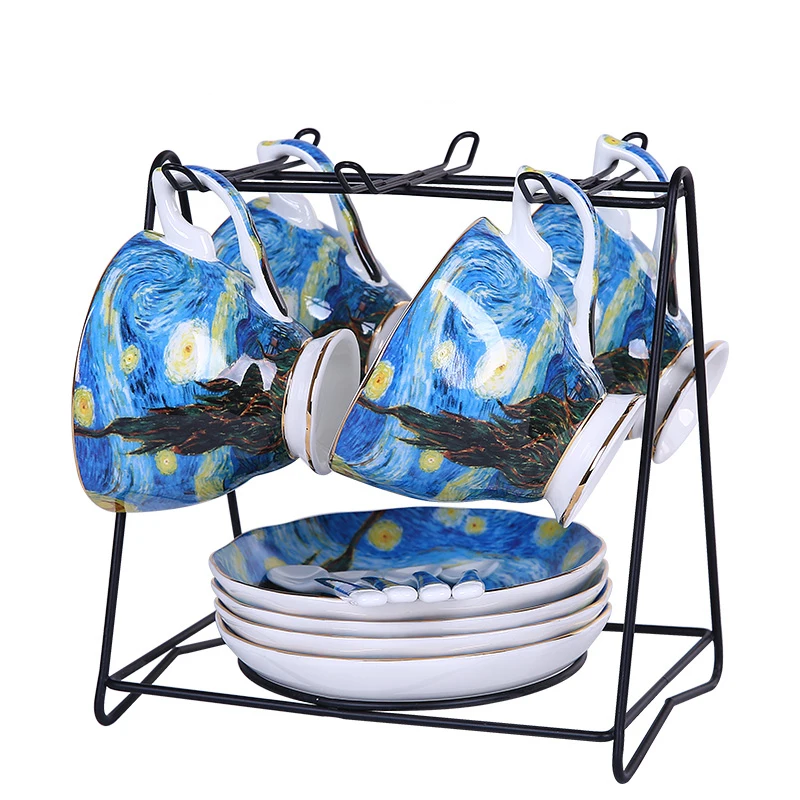 Top Grade Bone China Coffee Tea Set Vincent Willem Van Gogh Post Impressionism Famous Painting The Starry Night Art Cup Dish Set