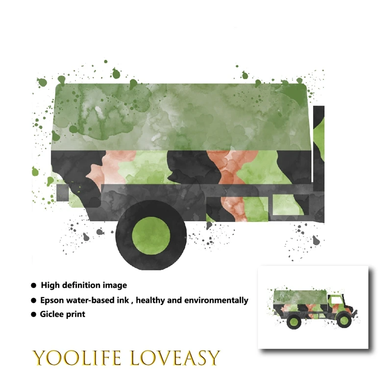 Military Truck Army Wall Art Canvas Painting Boys Room Decor Watercolor Military Ambulance Army Car Transport Print Posters