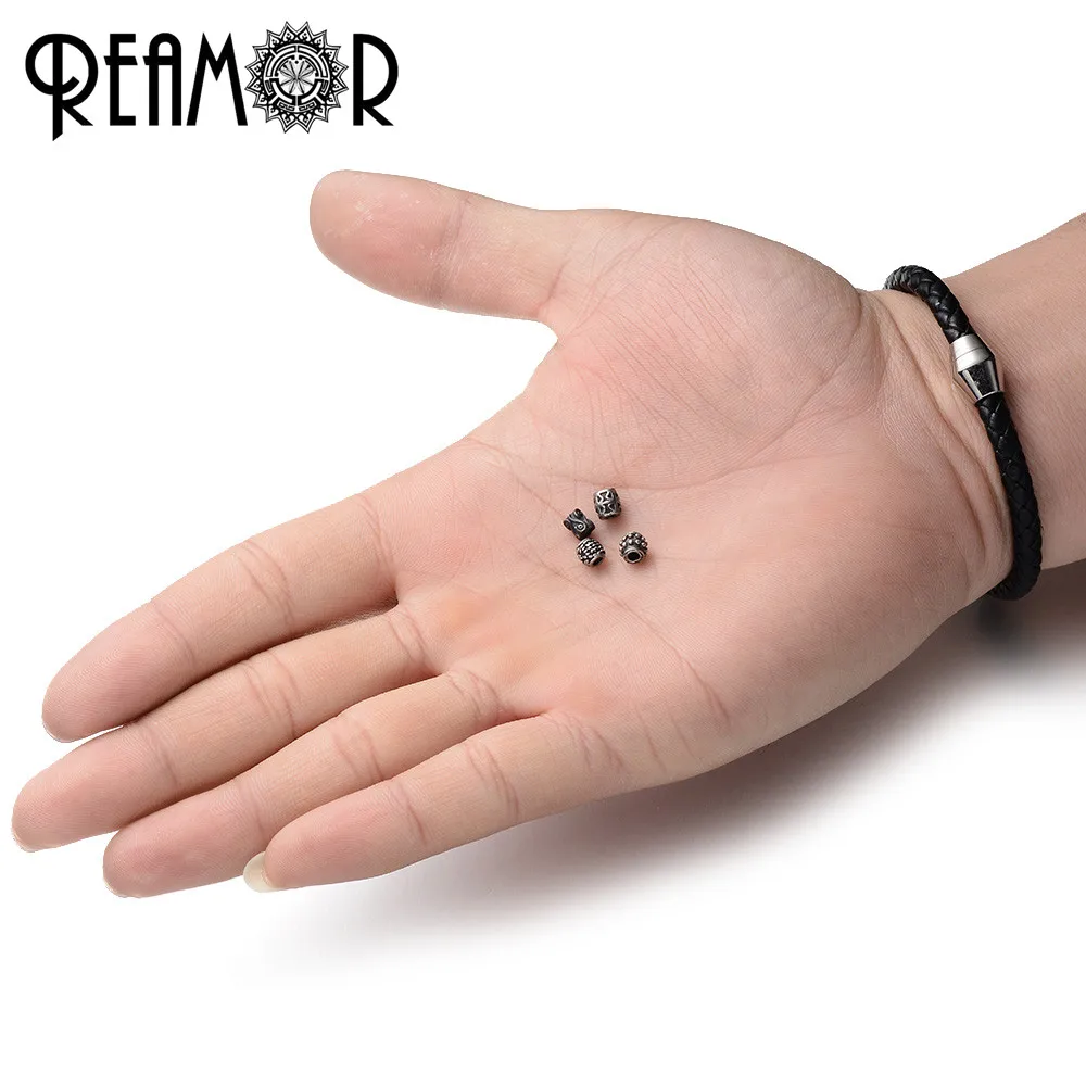 REAMOR Antique Stainless Steel Four Clover Dots Evil Eye 2mm Small Hole Beads Charms for DIY String Beaded Bracelet Men & Women