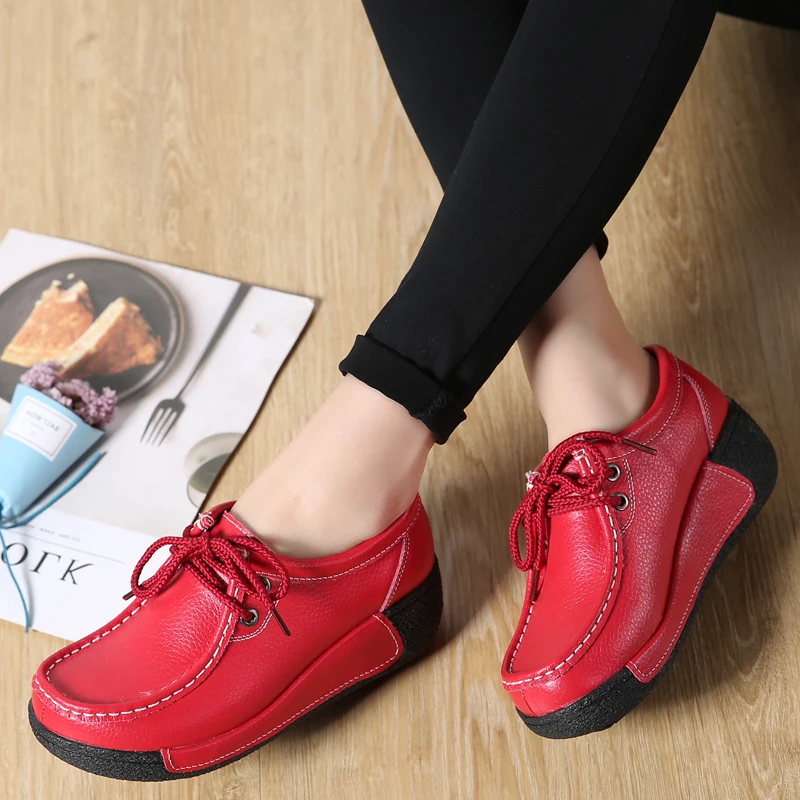 JZZDDOWN genuine Leather shoes woman platform Lace up women sneakers platform Casual Loafers Luxury female Ladies shoes