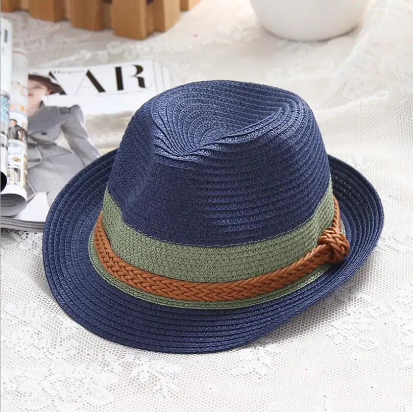 2018 Summer Jazz Women Straw Hat Beach Men Sun Hat Casual Panama Male Cap Hemp Rope Patchwork Striped Straw Hat Visor Cap