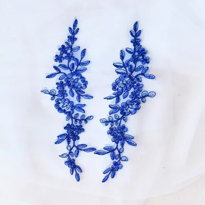 Decorazione in tessuto di pizzo ricamato a fiori, accessori per l\'abbigliamento, cucire su stoffa, artigianato in Costume, bianco, rosso, blu, 4