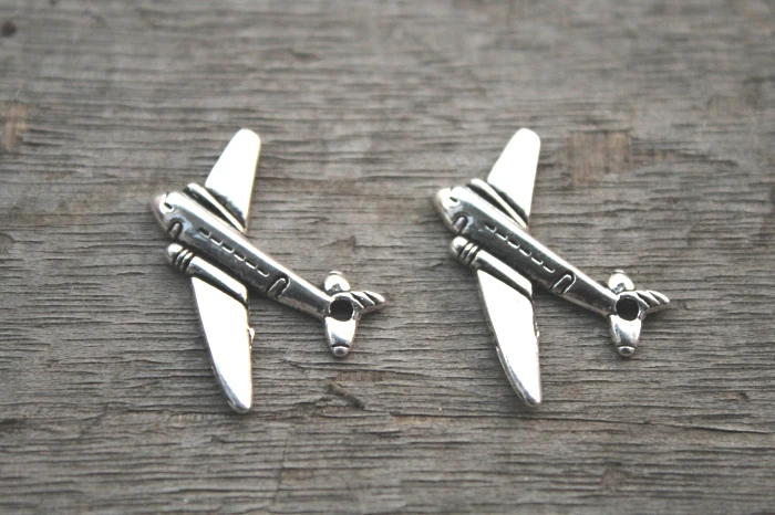 20 piezas-Charms de avión, colgantes de plata tibetana antigua de Mini avión, 22x15mm