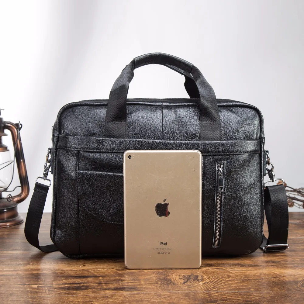 Men Oil Waxy Leather Antique Design Black Business Briefcase 16