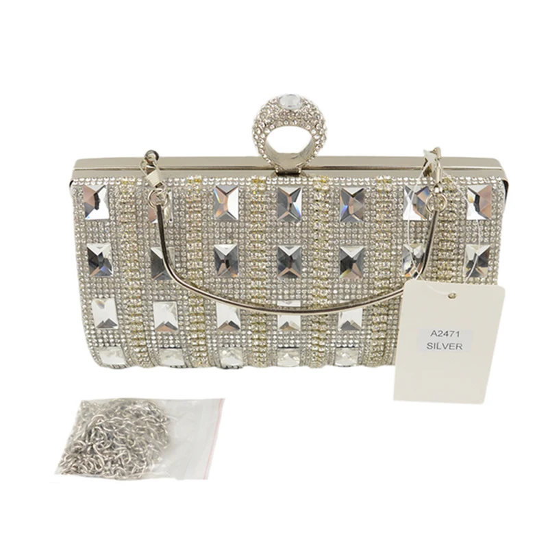 Acrylic Diamonds Women Clutch Evening Bags Acrylic Wedding Bride Handbags Black  Silver Gold Shoulder Bags With Chains