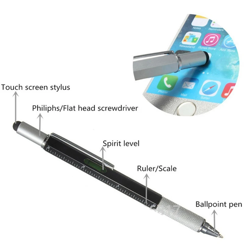 7 in 1 multifunction ballpoint pen with Modern handheld tool designed to measure technical ruler screwdriver touch screen stylus