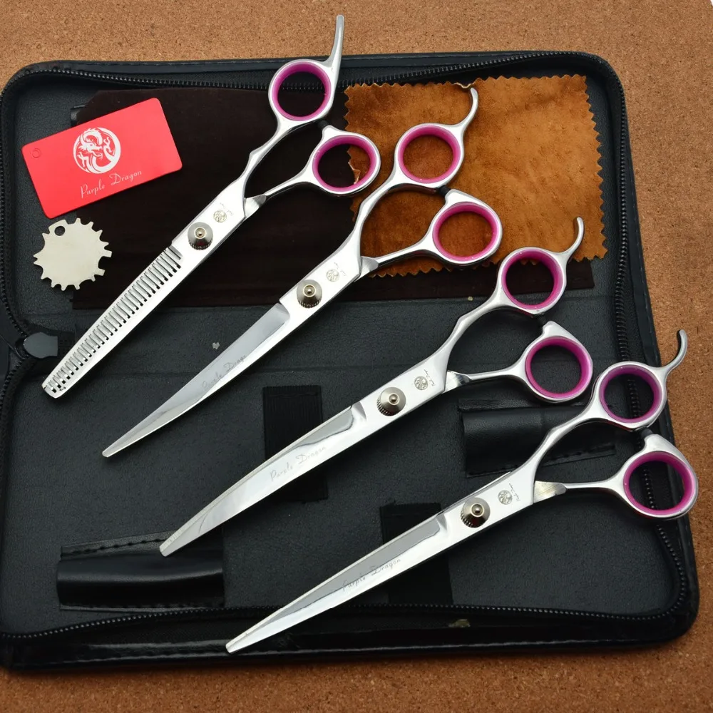 

4Pcs Suit 692# 7'' 19cm Hairdressing Scissor JP 440C Bent Up/Down Dogs Cats Pets Cutting Scissors Thinning Shears Hair Scissors