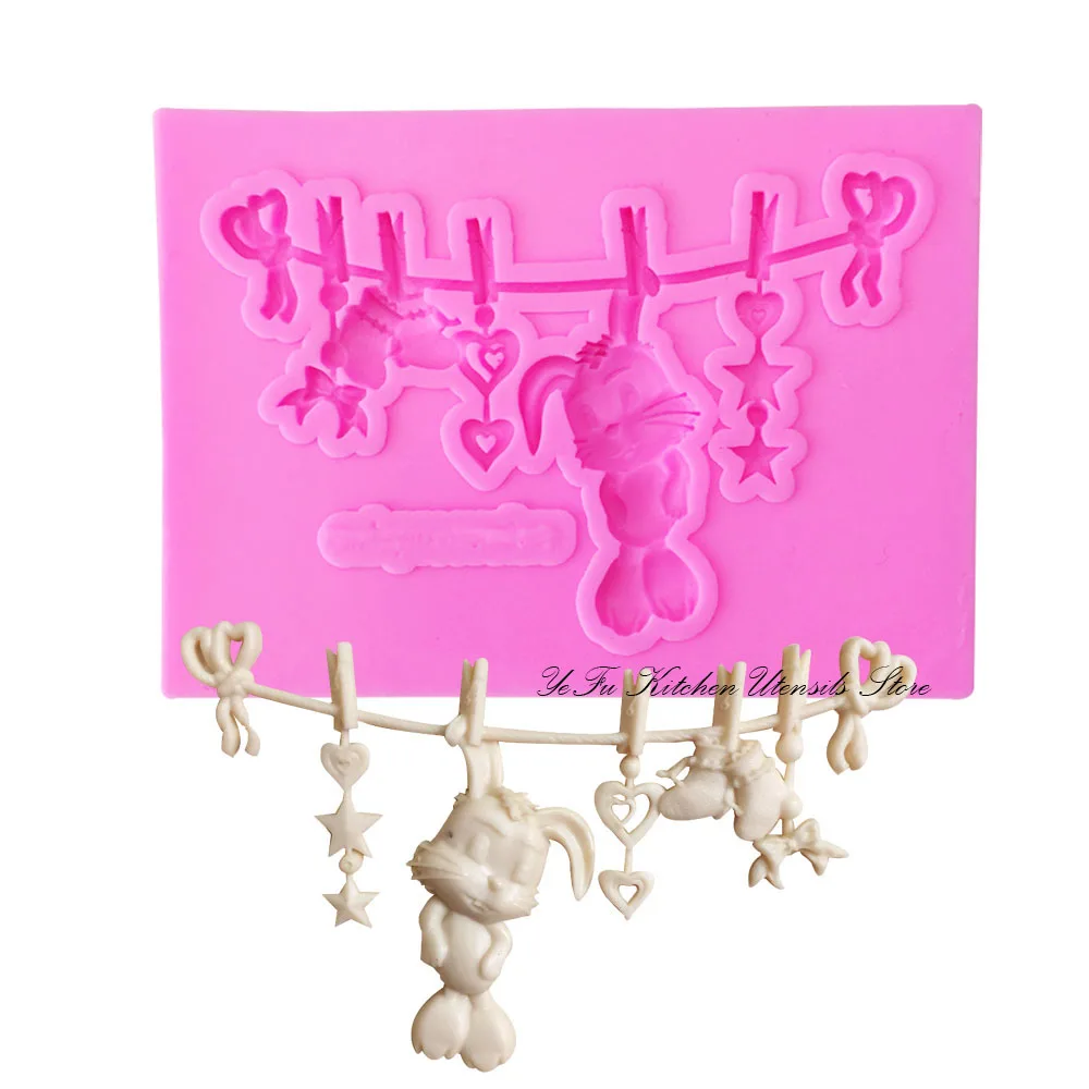 Baby silicone mold rabbit heart Five-pointed star fondant mo