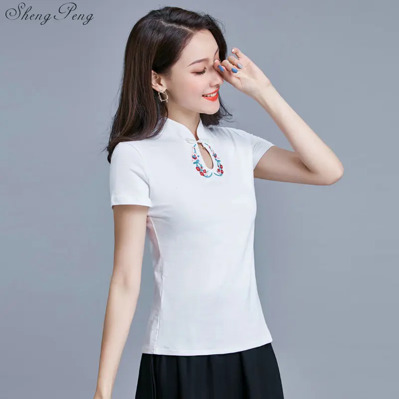 Traditional Chinese Clothing For Women Tang Chinese Style Tops Short Sleeve Summer Red Cheongsam Top Vetement 5XL 6XL Q703