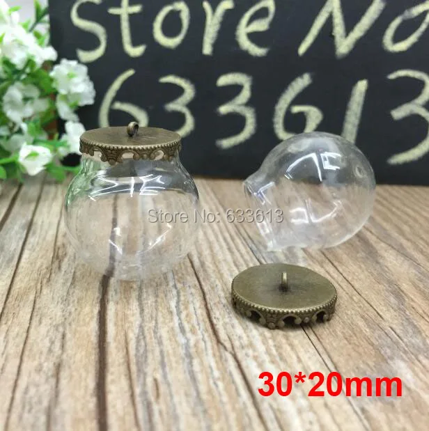 

Free ship!! 100sets/lot 30*20mm glass globes with antique bronze findings with ring set glass bubble DIY vial pendant glass orbs